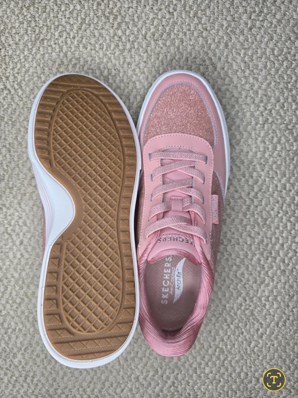 Skechers Street Arch Fit Arcade Pink Glitter Low-Top Sneakers NWOB